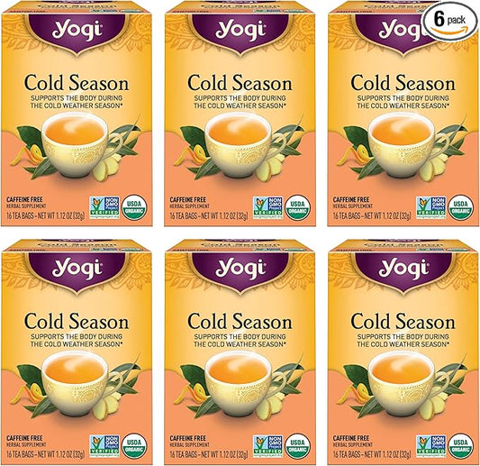 Yogi Tea Cold Season Tea - 16 Tea Bags per Pack (6 Packs) - Organic Respiratory Tea for Support During Colder Seasons - Includes Ginger, Cardamom, Cinnamon, Licorice & Eucalyptus
