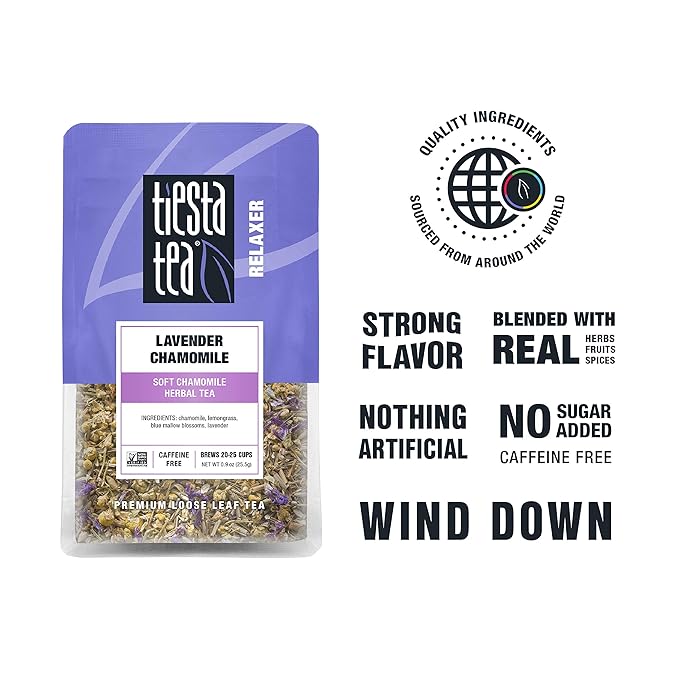 Tiesta Tea - Lavender Chamomile, Loose Leaf Soft Chamomile Herbal Tea, Non-Caffeinated, Hot & Iced Tea, 0.9 oz Pouch - 25 Cups, Natural, Stress Relief & Health Support, Herbal Tea Loose (Pack of 2)