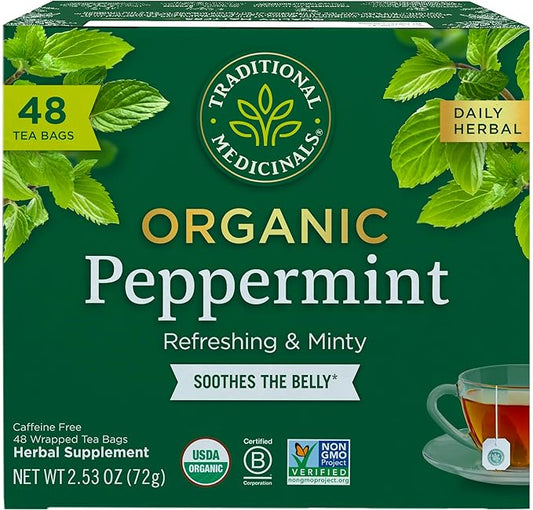 Traditional Medicinals Tea, Organic Peppermint, Soothes Your Belly, Refreshing & Minty, 48 Tea Bags