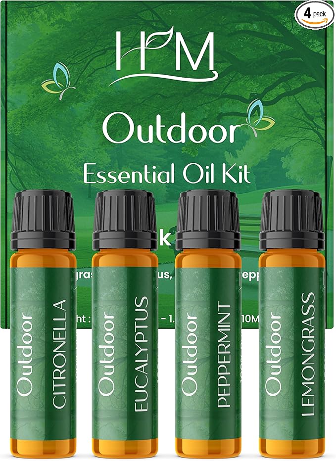 HM Outdoor Essential Oil Kit – 4 Pack | Gift Set | Lemongrass, Eucalyptus, Citronella, Peppermint | Refreshing Aromatherapy for Camping, Patio & Outdoor Use – 1.35 FL OZ Each