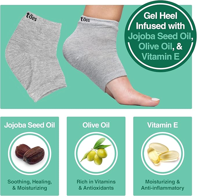 ZenToes Moisturizing Heel Socks 2 Pairs Gel Lined Toeless Spa Socks to Heal and Treat Dry, Cracked Heels While You Sleep (Regular, Gray)