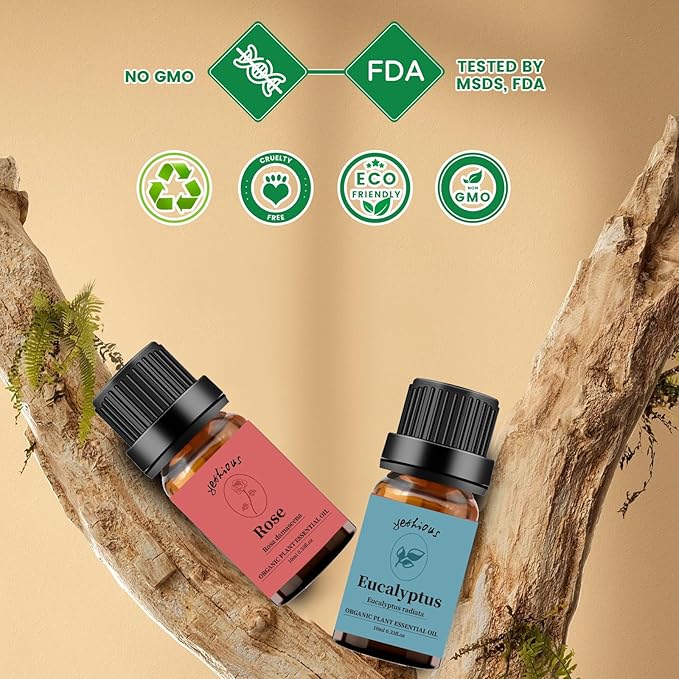 yethious Rose Essential Oil Eucalyptus Essential Oils Set 100% Pure Organic Aromatherapy Oils Rose Oil Essential Oil for Diffuser - 2 Pack 10ML