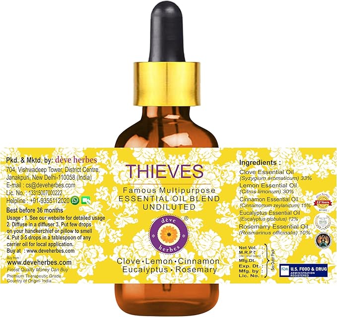 Deve Herbes Thieves Multipurpose Undiluted Essential Oil Blend with Glass Dropper 30ml (1 oz)