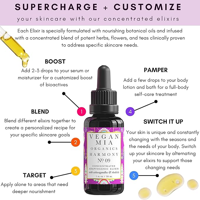 USDA Organic Harmony Adaptogen Elixir Face Oil - Face Moisturizer For Dry Skin, Blemishes, Redness & Fragrance Sensitivities - with Licorice, Ashwagandha, Rhodiola Root & More - 1 fl oz