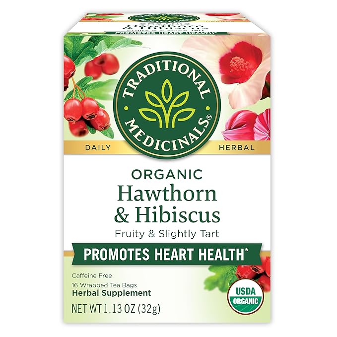 Traditional Medicinals Tea, Organic Hawthorn & Hibiscus, Promotes Heart Health, 16 Tea Bags