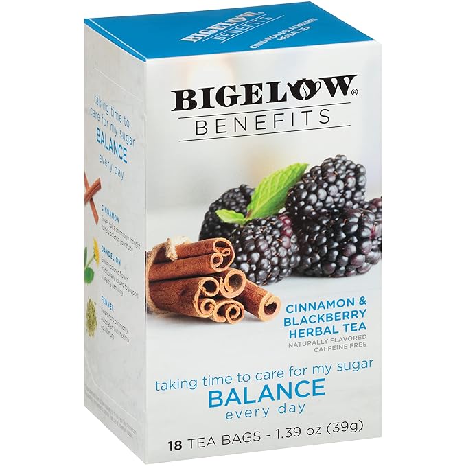 Bigelow Benefits Balance Cinnamon and Blackberry Herbal Tea, Caffeine Free, 18 Count (Pack of 6), 108 Total Tea Bags