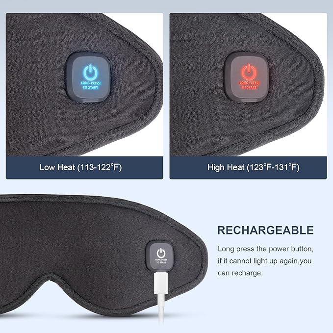 Heated Eye Mask Cordless, Warm Eye Compress for Dry Eyes, Eye Heating Pad for Travel, Dry Eye Mask Heat Therapy for Soothe Tired and Sore Eyes