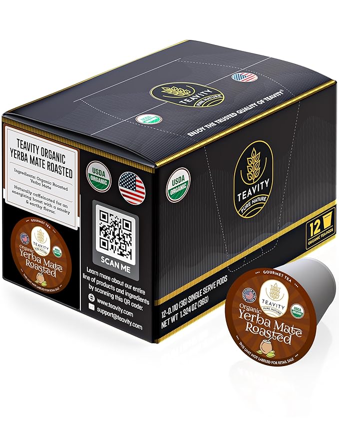 Organic Yerba Roasted Mate Tea Pods for Keurig by Teavity (12 Tea Pods)