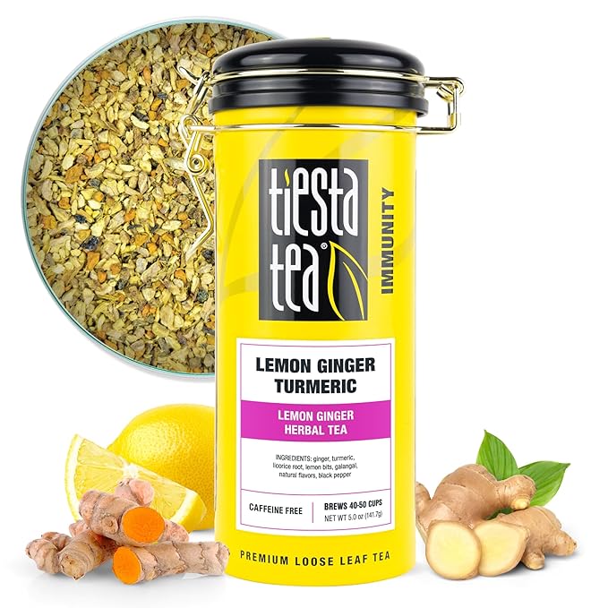 Tiesta Tea - Lemon Ginger Turmeric | Loose Leaf | Lemon Ginger Herbal Tea | Premium Blend | Non Caffeinated Herbal | Make Hot or Iced & Brews Up to 50 Cups | 5 Ounce Refillable Tin
