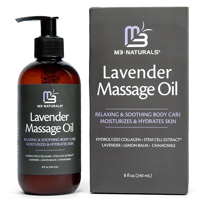 Lavender Massage Oil with Collagen and Stem Cells, Skin Tightening Therapy for Bum, Thighs, and Belly, Fast-Absorbing Cellulite Oil by M3 Naturals