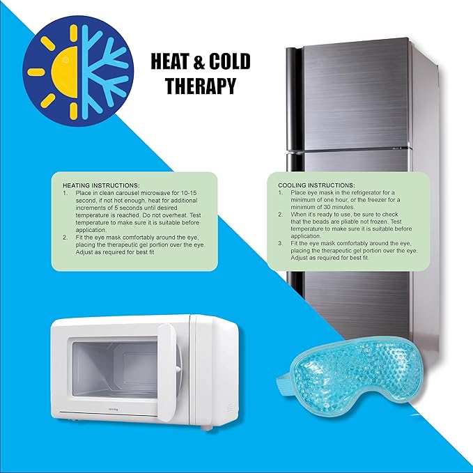 USA Merchant - Cold & Hot Eye Mask Gel Bead Mask for Dry Eyes, Dark Circles, Stress Relief, Migraines, Eye Ice Pack, Reusable, Compress Mask, Convenient Storage Bga (Eye Mask Blue)