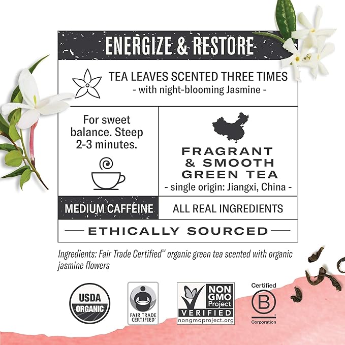 Numi Tea Jasmine Green Tea - Medium Caffeine - 18 Bags