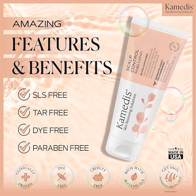 KAMEDIS Scalp Moisturizer Lotion For Dry, Itchy, Dandruff, Flaky, Seborrheic Dermatitis, Psoriasis and Sensitive Scalp. Over-Night Mask Treatment Botanicals-Based. Parabens Free. 3.38 Fl Oz.
