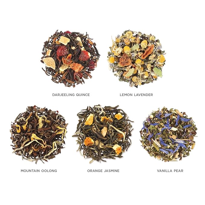 Tea Forte Lotus Single Steeps Loose Leaf Premium Mother's Day Tea Gift Set Sampler, 15 Count 3 of Each Assorted Blends, Pre-Portioned Single Serve Pouches, Steeps 12 oz