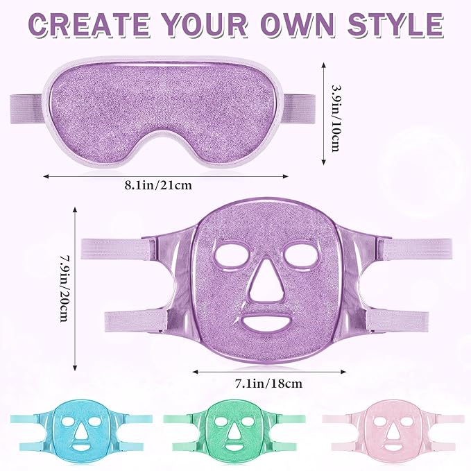 Geyoga Gel Ice Face Eye Mask Cooling Face Eye Masks for Reducing Puffiness, Dark Circles, Redness, Pain Relief, Migraine, Stress, Hot/Cold Pack Compress with Soft Plush Backing(Purple)