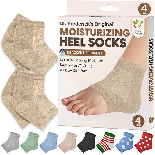 Dr. Frederick's Original Moisturizing Heel Socks for Cracked Heel Treatment - 2 Pairs - Socks for Dry Feet - Cracked Skin Repair & Overnight Hydration - Foot Care for Women & Men - Shea Butter