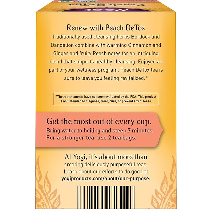Yogi Tea - Peach DeTox Tea (6 Pack) - Healthy Cleansing Formula with Traditional Ayurvedic Herbs - Caffeine Free - 96 Organic Herbal Tea Bags