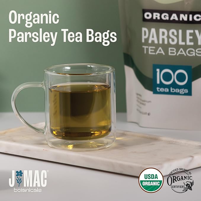 J Mac Botanicals, Organic Parsley Leaf (50 Count)- Certified by Organic Certifiers, Inc. - Quality Tea From Nile Valley, Egypt, Packaged in the USA