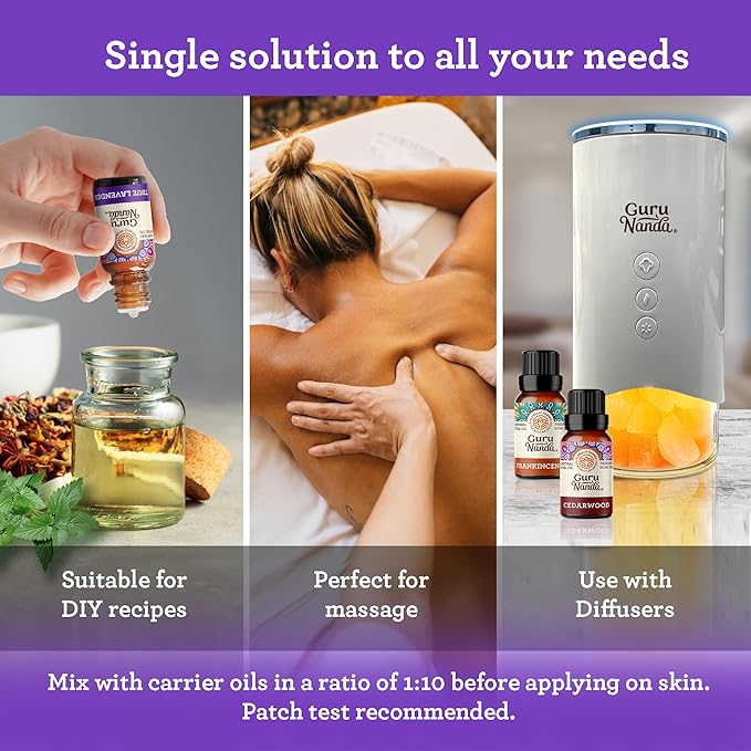 GuruNanda Sleep Essential Oil Set (Pack of 3 x 0.34 Fl Oz) - 100% Pure, Natural & Undiluted Cedarwood, Frankincense & Lavender Aromatherapy Oils for Diffuser - Perfect for Massages & DIY Recipes