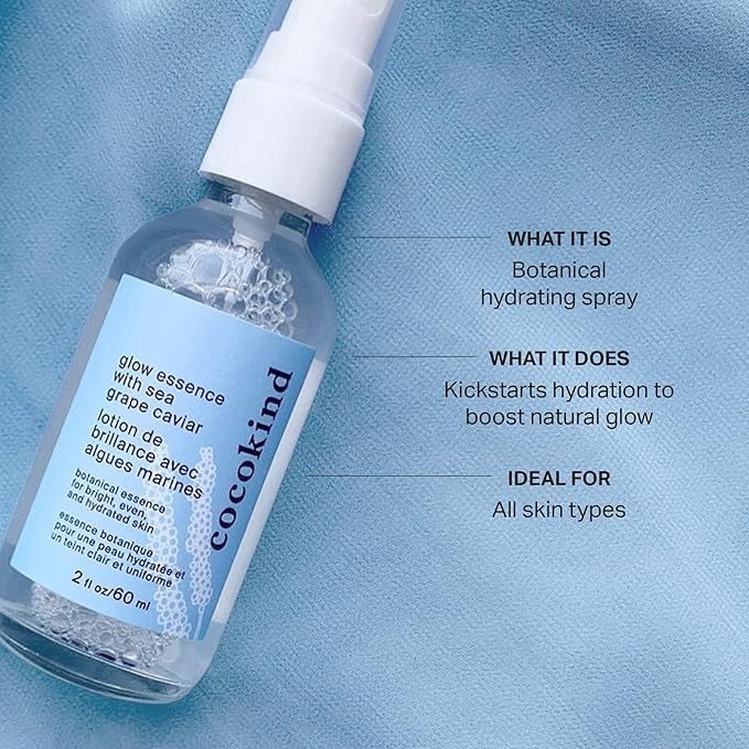 Cocokind Glow Essence with Sea Grape Caviar, Hydrating Primer and Facial Mist, Facial Moisturizer with Sea Buckthorn, Linoleic Acid, and Vitamin E