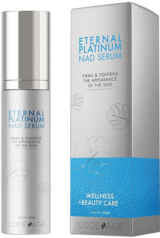 Eternal Platinum NAD Serum, Resveratrol, Niacinamide, Collagen, Vitamin C & E, Aloe Vera, English Lavender, Nicotinamide Aging NAD Booster Skin Care Face Moisturizing Wrinkles Firming, 3.4 FL. Oz.