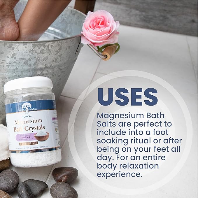 Health and Wisdom Magnesium Bath Salt - Magnesium Chloride Flakes for Bath Soak, 4X Epsom Salt Concentration, Unscented Formula, Dead Sea Sourced, Zero Additives - 28 Ounces