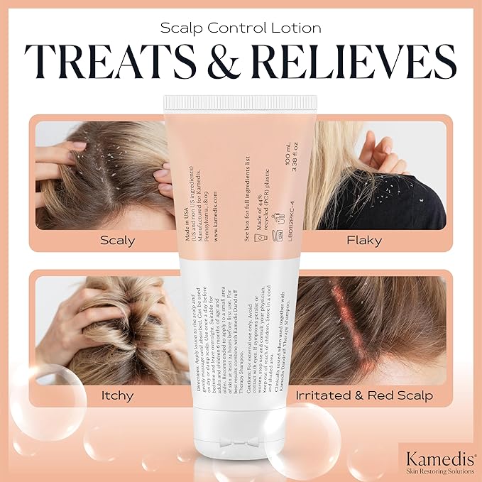 KAMEDIS Moisturizer Leave-On Botanical Scalp Lotion. For Dandruff, Dry, Itchy, Flaky and Sensitive Scalp Skin. Over-Night Head Mask, Parabens Free. 3.38 Fl Oz. (Scalp Lotion (3pk))