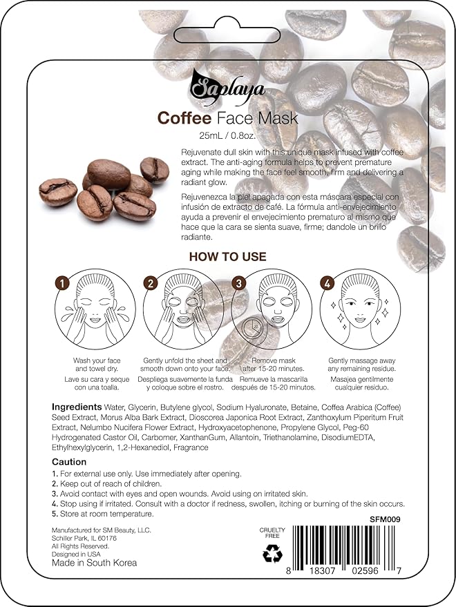 Face Masks 6 Pack Scented Facemask Sheets Skin Care Mask Single Scent K-Beauty Natural Formula