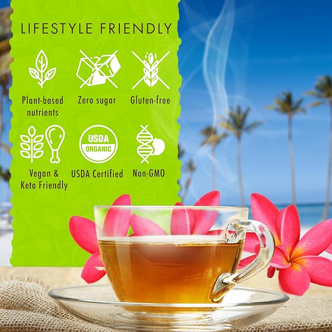 Hawaiian Natural Passion Fruit Orange Flavored Organic Tea - Tropical Fruit Green & Black Tea Blend, Perfect Daily Cup & Gift - 20 Bags