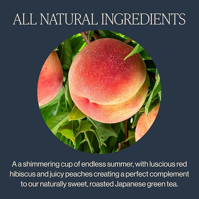 Rishi Tea Peach Hibiscus Green Houjicha Roasted Japanese Tea - Organic, Low Caffeine Sachet Bags with Hibiscus & Peach, Enjoy Hot or Iced - 15 Count (Pack of 6)