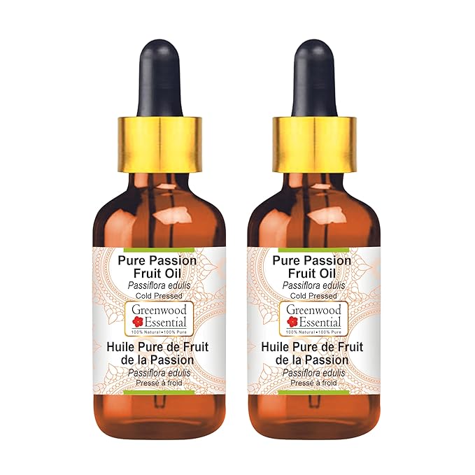 Pure Passion Fruit Oil (Passiflora edulis) with Glass Dropper Cold Pressed (Pack of Two) 100ml X 2 (6.76 oz)