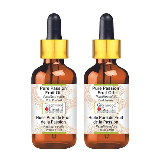 Pure Passion Fruit Oil (Passiflora edulis) with Glass Dropper Cold Pressed (Pack of Two) 100ml X 2 (6.76 oz)
