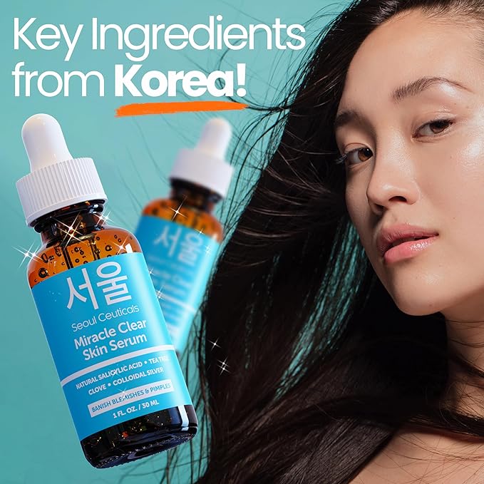 SeoulCeuticals Korean Acne Serum, Skin Care Treatment for Acne Prone Skin - Rapid Action Salicylic Acid, Tea Tree & Clove For Even Skin Tone 1oz