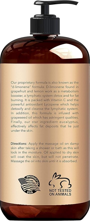 New York Biology Anti Cellulite Massage Oil 8 Fl. oz – Made with 100% Natural Oils – Body Oil for Massage Therapy, Muscle Relaxation and Deep Tissue