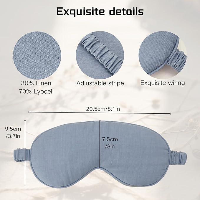 Linen Eye Mask for Girls,Travel Breathable Sleep Mask,Adjustable Strap, Hypoallergenic, Cooling with Travel Bag Gift Package(Sky Blue)