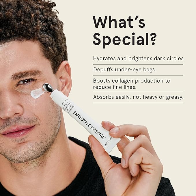 Under Eye Cream for Dark Circles and Puffiness | SMOOTH CRIMINAL Age Defying Niacinamide and Caffeine Eye Cream for Puffy Eye Bags Treatment for Men Anti Aging & Wrinkle Removal with Bakuchiol