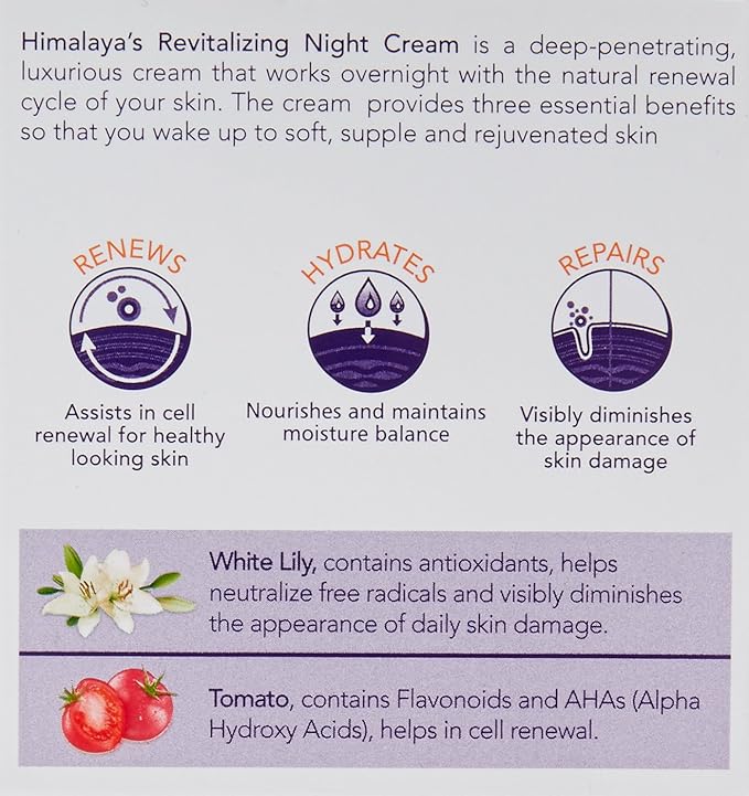 Himalaya Revitalizing Night Cream for Damaged and Aging Skin, Daily Deep Moisturizing Overnight Repair Treatment, For All Skin Types, 1.69 Oz (50Ml)