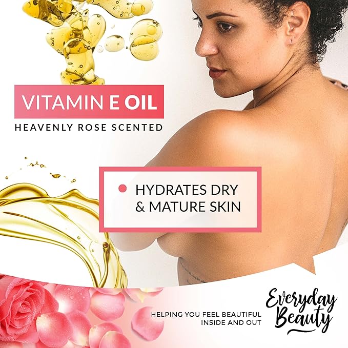 Organic Vitamin E Oil - Heavenly Rose Scented USDA Certified 100% All Natural Plant Based 8oz - Light and Rose Scented Great for Scars After Surgery - For Face, Skin and Nails