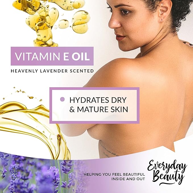 Organic Vitamin E Oil - Heavenly Lavender Scented USDA Certified 100% All Natural Plant Based 4oz - Lightweight and Great for Scars After Surgery - For Face, Skin and Nails