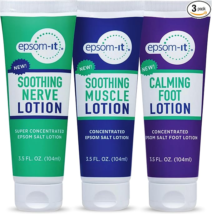 EPSOM-IT Calming Foot Lotion - Topical Magnesium Cream for Tired Feet & Ankles, Epsom Salt Magnesium Sulfate Rub, Soften Tough Skin & Cracked Heels, Stiffness in Legs, Knees and Feet, 3.5oz, 3-Pack