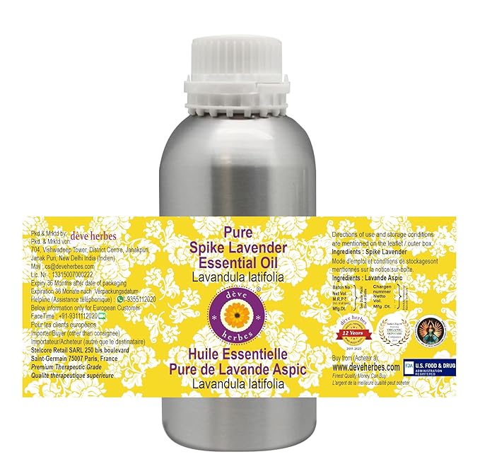 Deve Herbes Pure Spike Lavender Essential Oil (Lavandula latifolia) Steam Distilled 1250ml (42 oz)