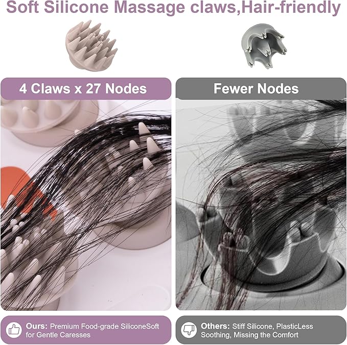 Electric Scalp Massager, Portable Head Stress Relax,IPX7 Waterproof Rechargeable Head Massager Scalp Stress Relax, Body for Deep Cleansing, Relief, Hair Growth (Pink)