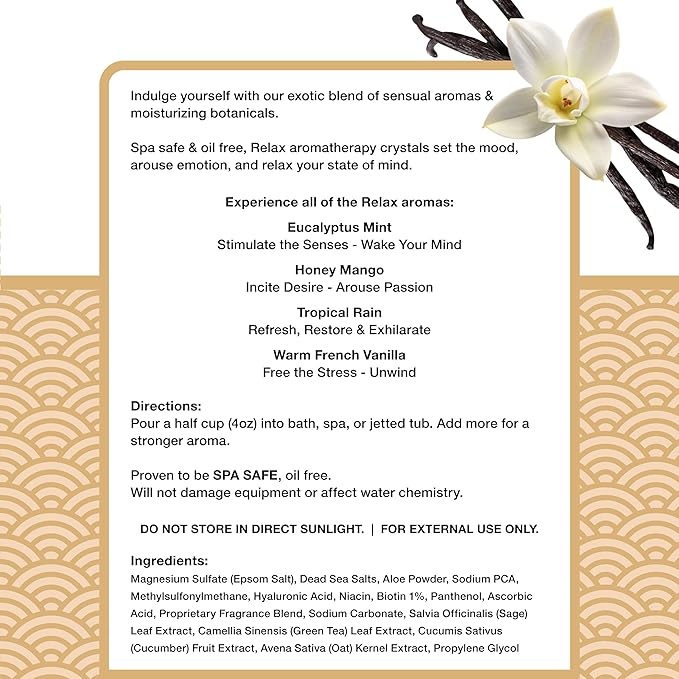 Relax Spa & Bath, Epsom & Dead Sea Salts, Aromatherapy Bath Salts for Hot Tub, Bath, or Spa, Infused with Magnesium, Mothers Day Gifts & Gifts for Mom, Warm French Vanilla Scent