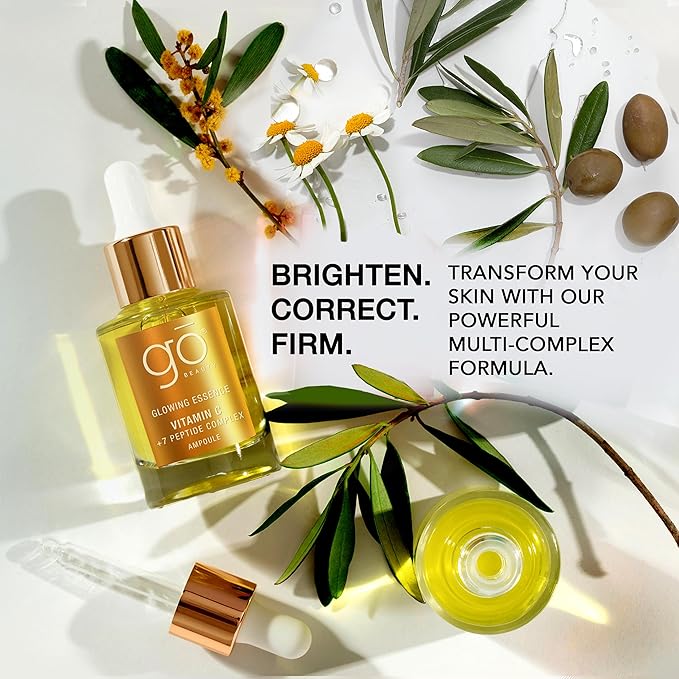 Go Beauty Daily Skin Brightening & Tightening Serum with Vitamin C, Niacinamide, Vitamin B5, Collagen & + 7 Peptide Complex for Dark Spots, Dull & Uneven Skin Tone – Glowing Essence,1 fl. Oz