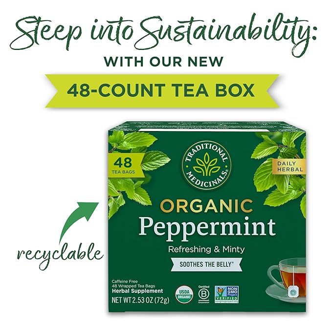 Traditional Medicinals Tea, Organic Peppermint, Soothes Your Belly, Refreshing & Minty, 48 Tea Bags