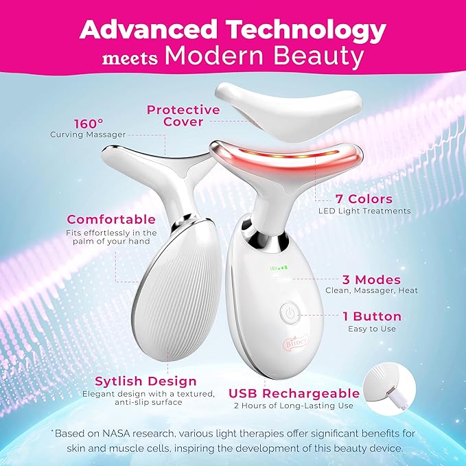 Red Light Therapy for Face Lift - Neck Facial Massager Beauty Device, Luminesce 7-in-1 LED Facial Sculptor, Lymphatic Drainage Massager, Double Chin Reducer, True Beauty Glow, Gua Sha Tools - White
