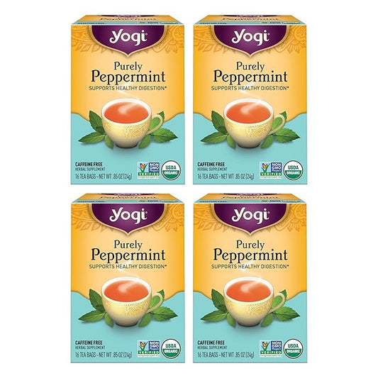 Yogi Tea Purely Peppermint Tea - 16 Tea Bags per Pack (4 Packs) - Caffeine-Free, Organic Peppermint Tea Bags - Offers Digestive Support - Made from Organic Peppermint Leaves