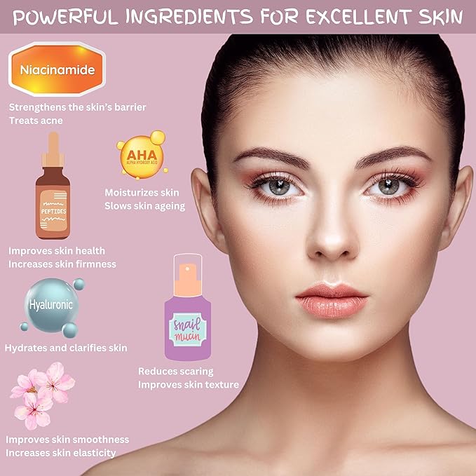 Luxurious Korean Style Cherry Blossom Facial Cleanser & Moisturizer Set, Facial Cleanser, Moisturizer, Revitalizer, Serum, Rejuvenator, Eye Cream, Daily Skincare Routine, Retinol Free