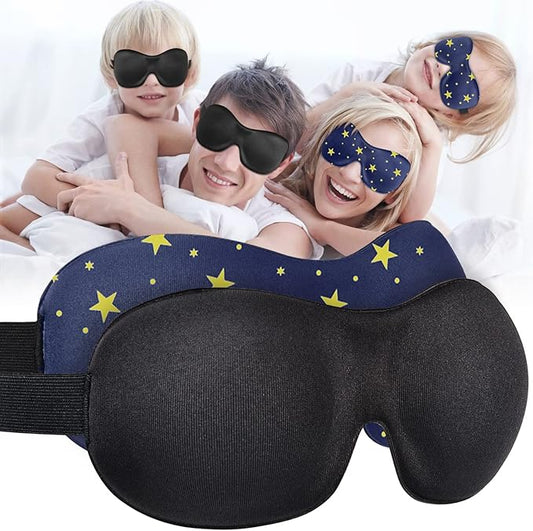 Cute Eye Mask Sleep Mask for Men Women Kids,2 Pack 3D Contoured Cup Sleeping Mask & Blindfold, Concave Molded Night Sleep Mask, Block Out Light (Stars &Black, 2 Count (Pack of 1))