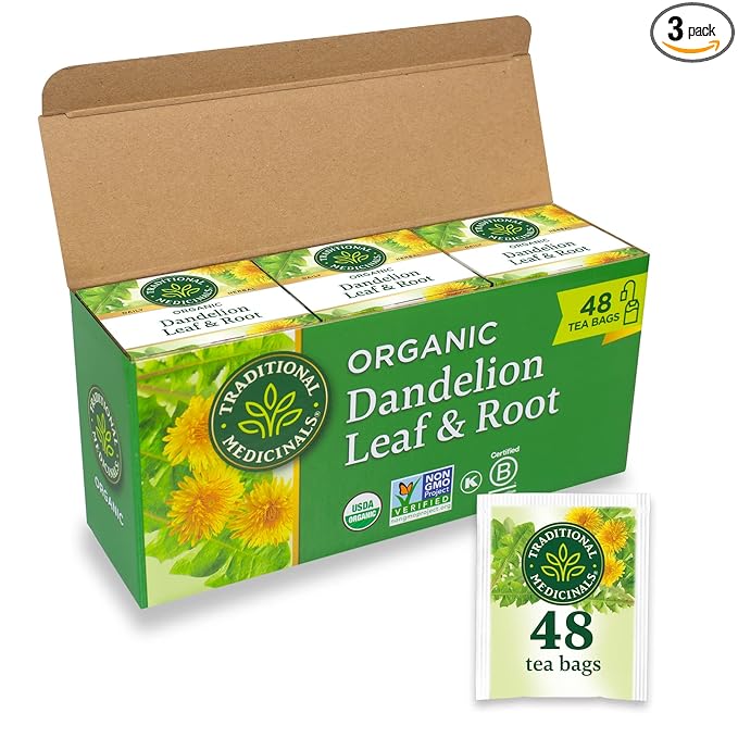 Traditional Medicinals Tea, Organic Dandelion Leaf & Root, Supports Kidney Function & Healthy Digestion, 48 Tea Bags (3 Pack)